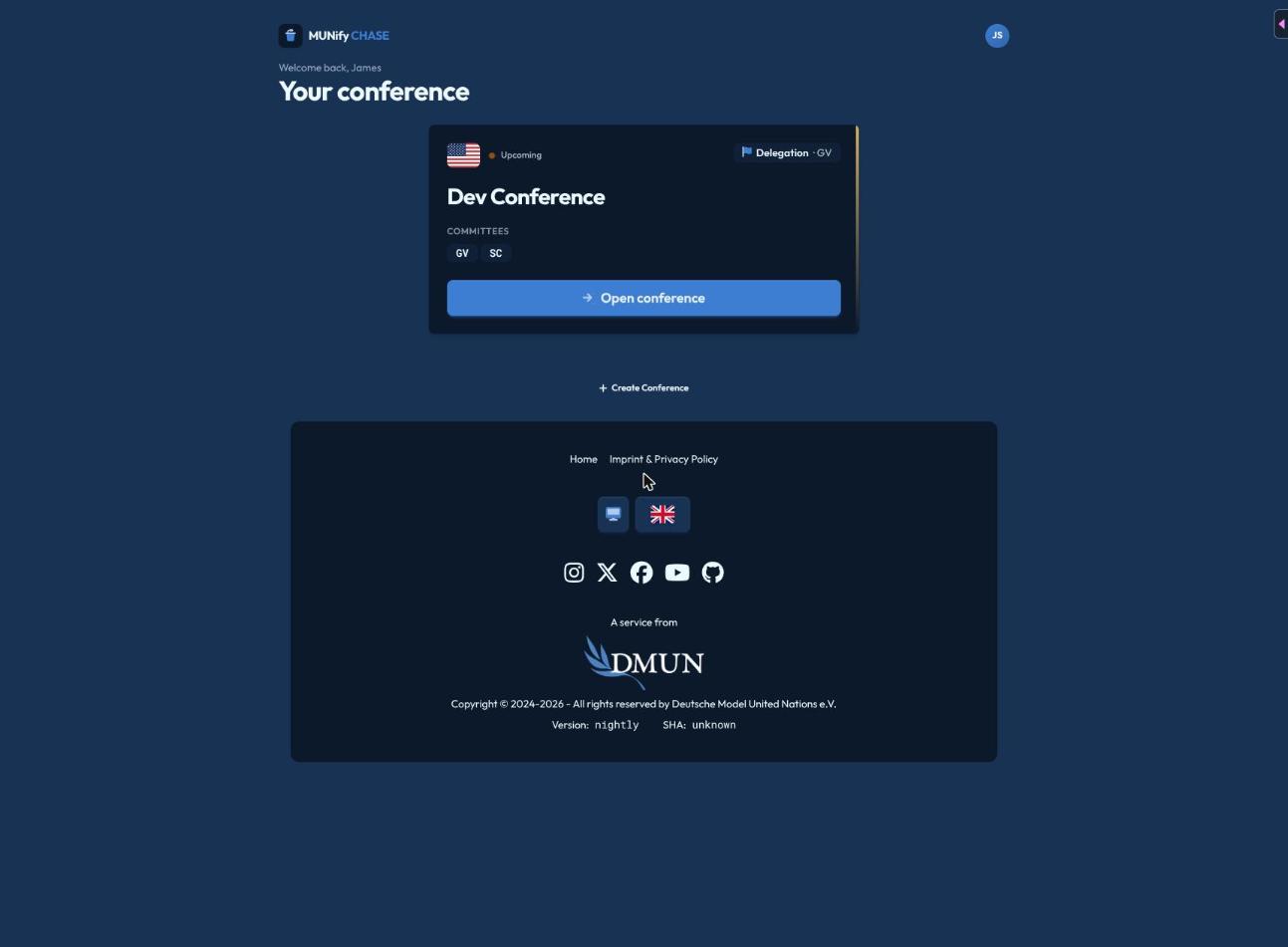 Der Konferenz-Launcher mit einer Konferenzkarte, den Gremien und einem "Konferenz öffnen"-Button